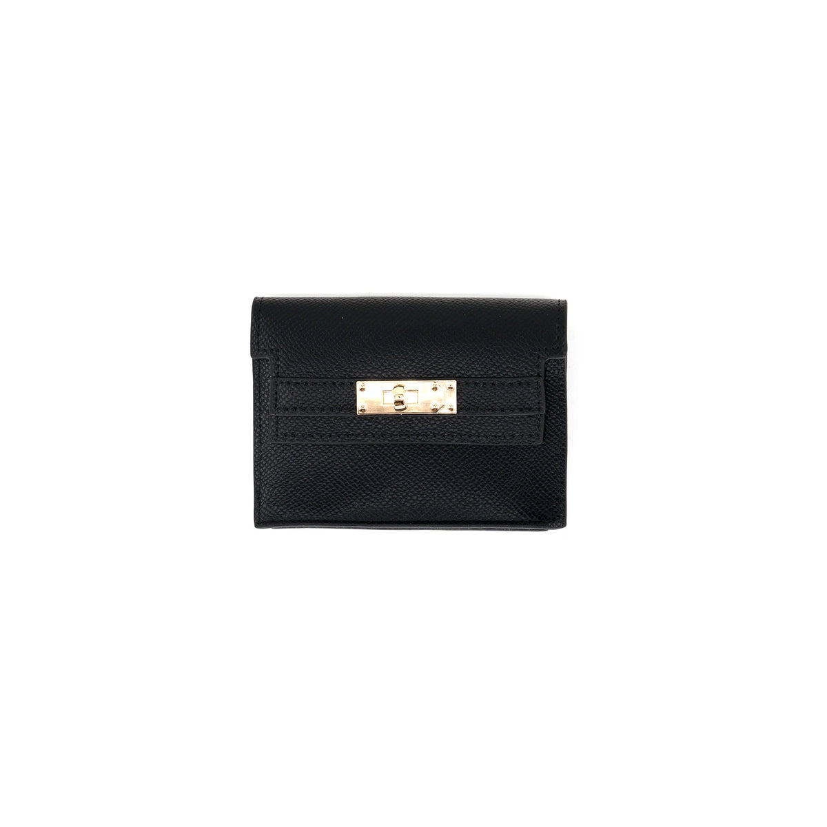 black fold over card holder with gold hardware 