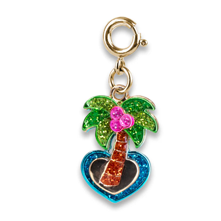 Palm tree charm with heart base on a white background