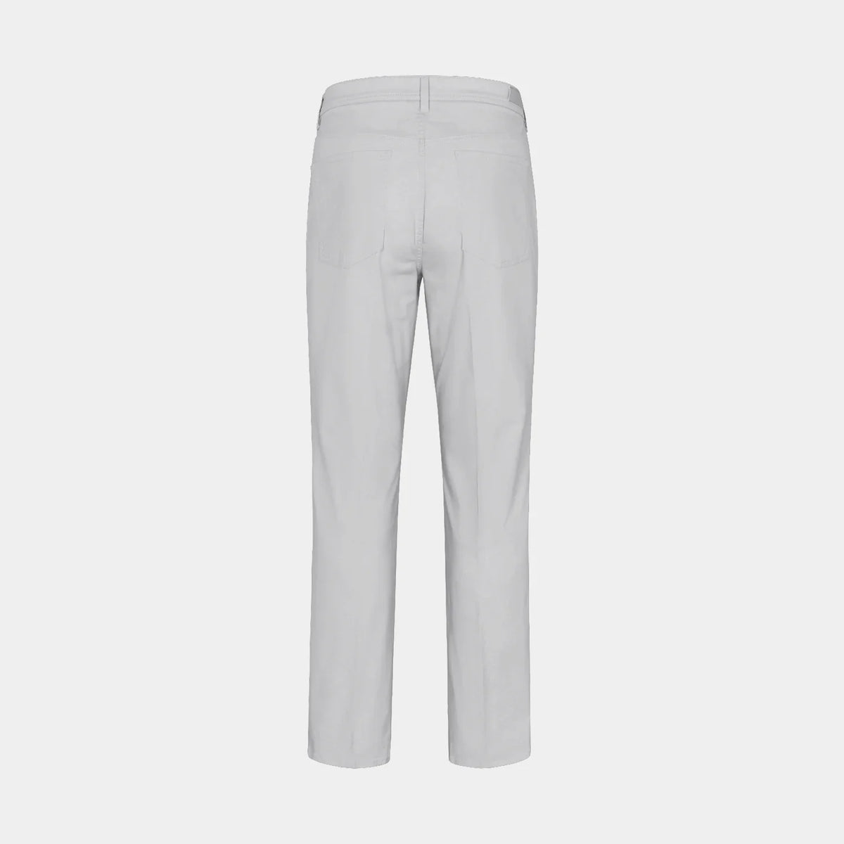 A pair of light gray trousers shown from the back, displayed on a clean, solid light gray background.