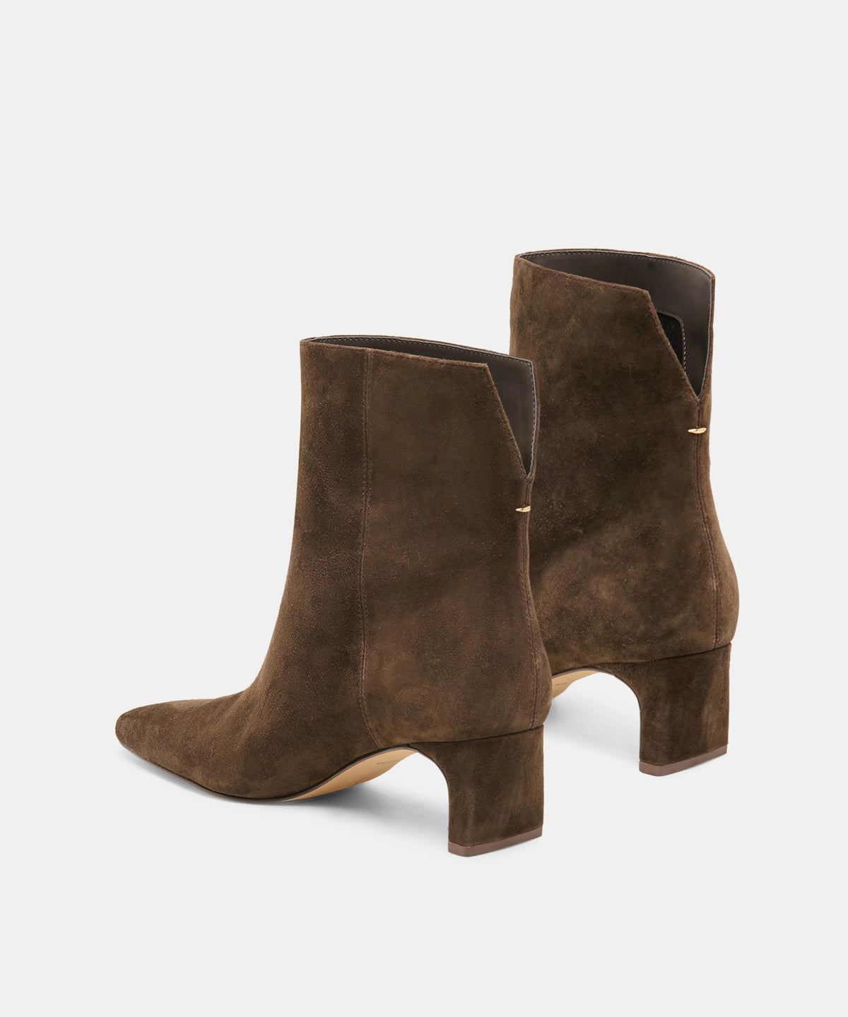 brown suede booties on a white background