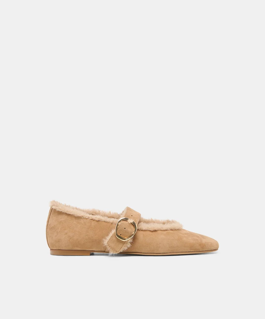 tan mary jane shoe on white background