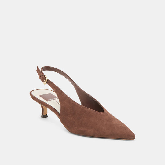 Aleena Dark Brown Suede Kitten Heel