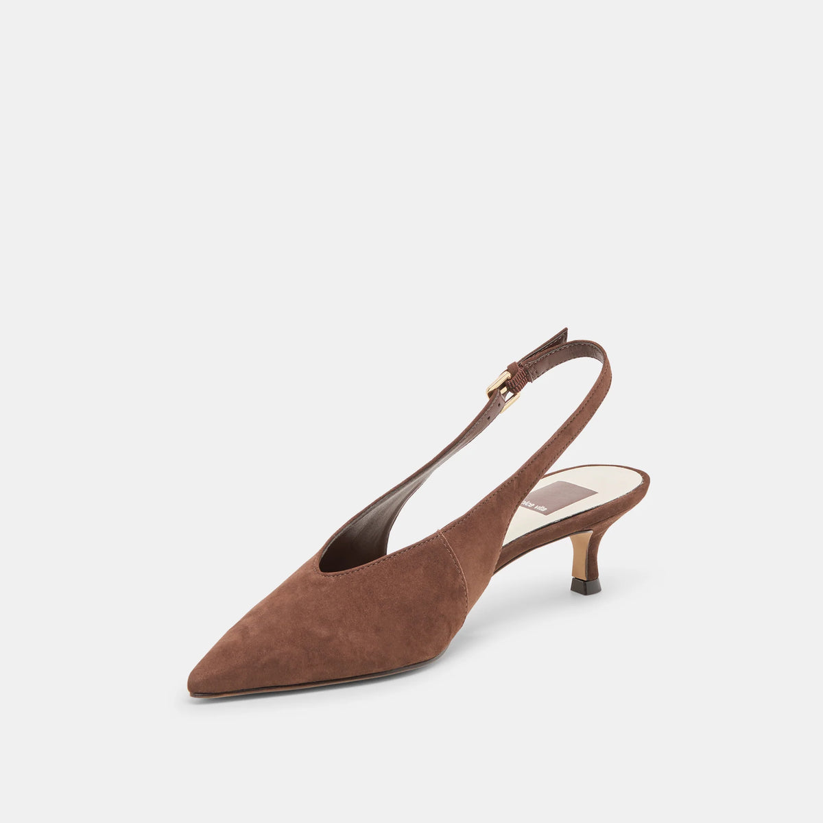 Aleena Dark Brown Suede Kitten Heel