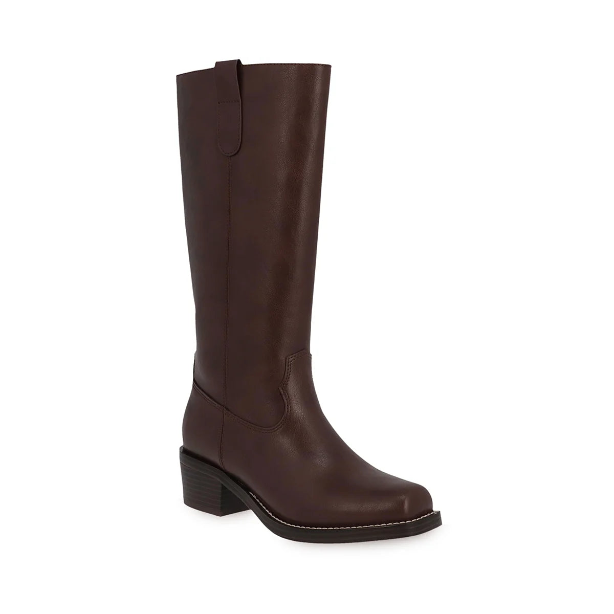 Brown knee-high boot on a white background