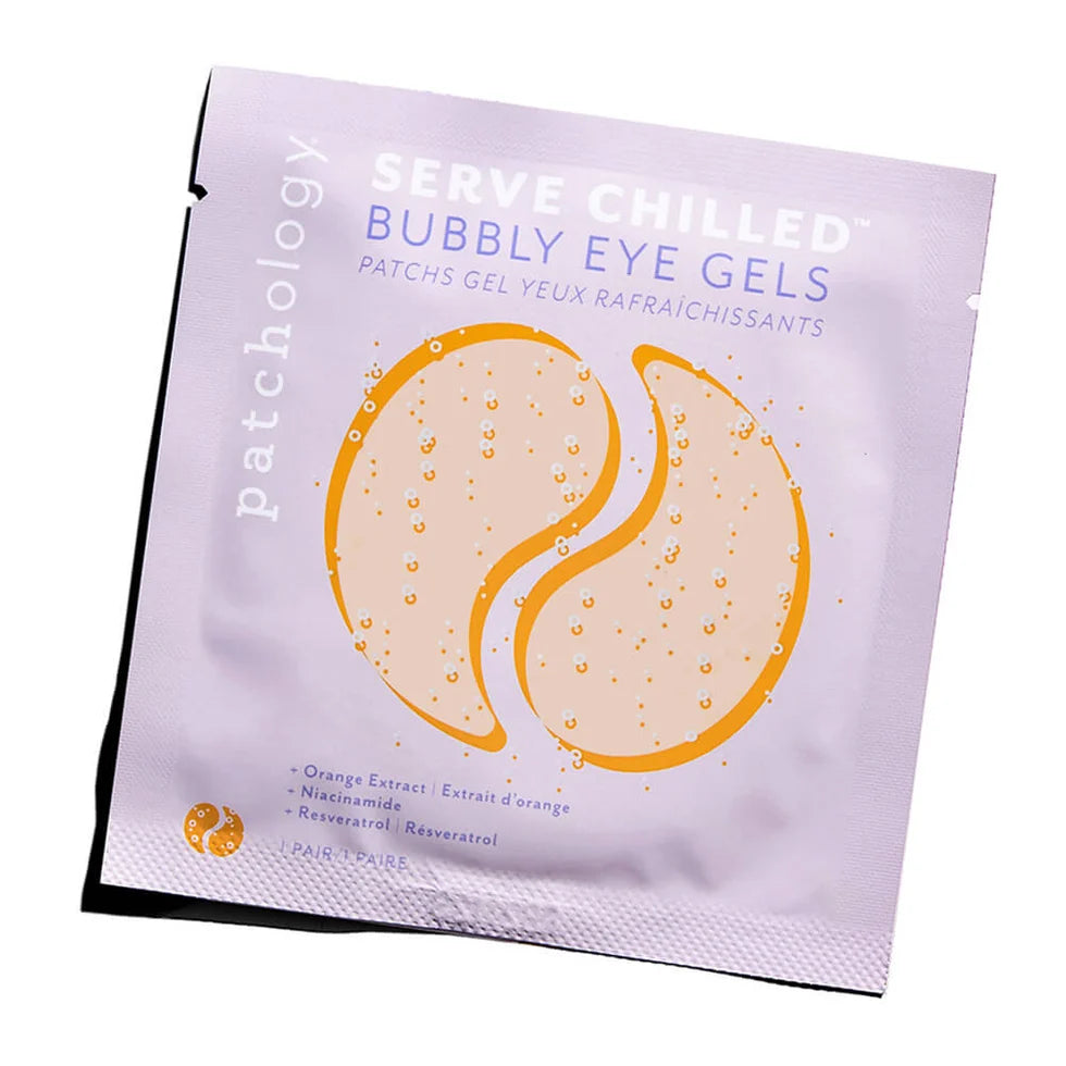 Patchology bubbly eye gels packaging on a white background