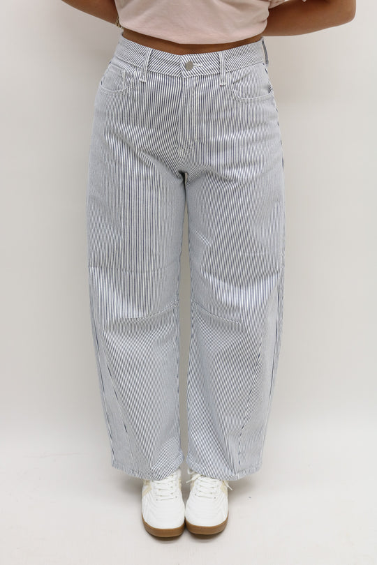 Just Black Denim Striped Barrel Jean