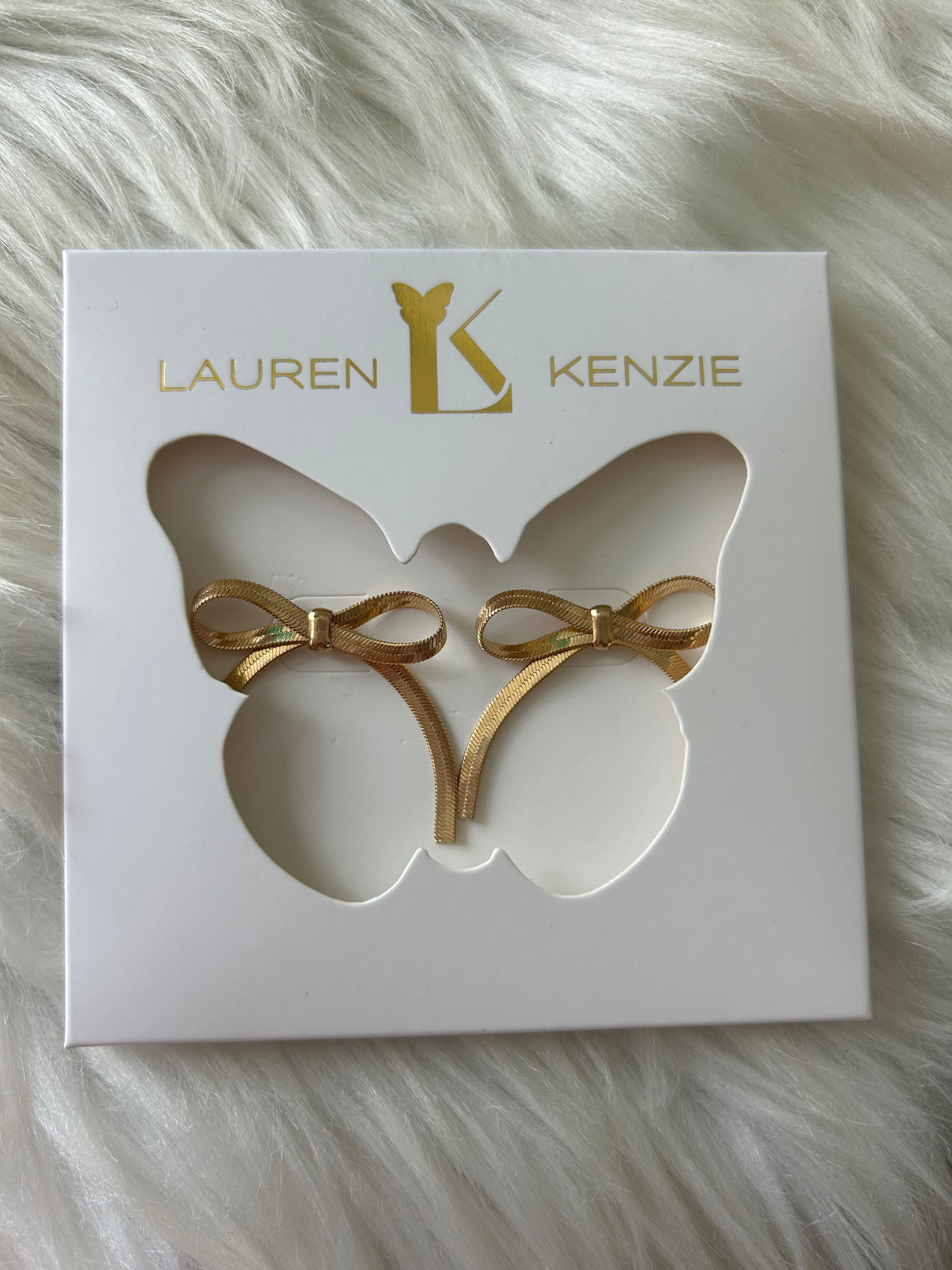 Lauren Kenzie Herringbone Bow Earrings