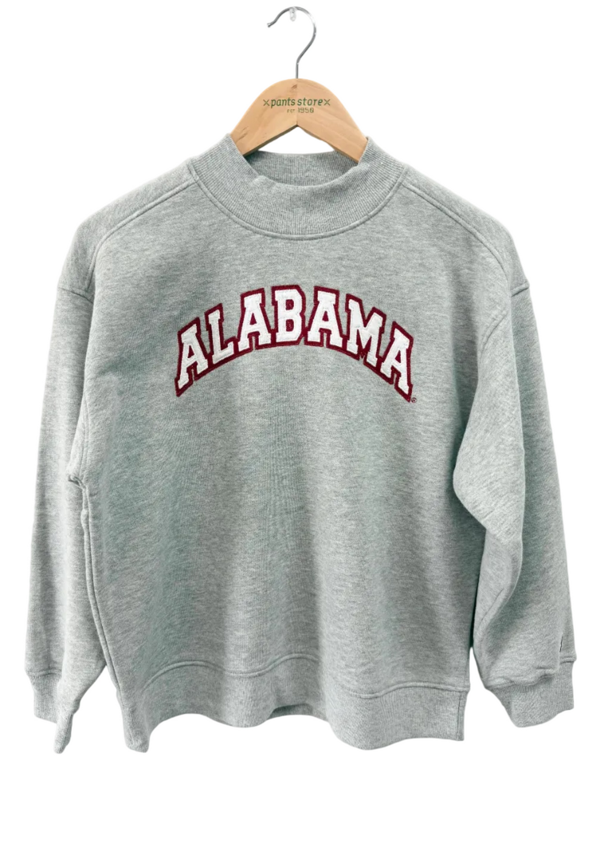 grey long sleeve mock neck shirt with "Alabama" lettering