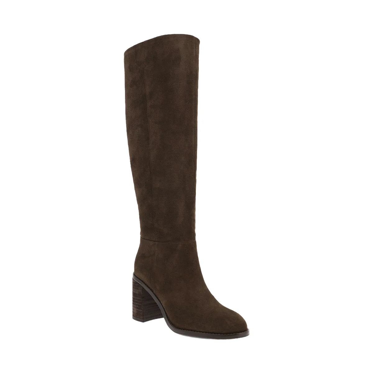 Brown suede tall boot on white background