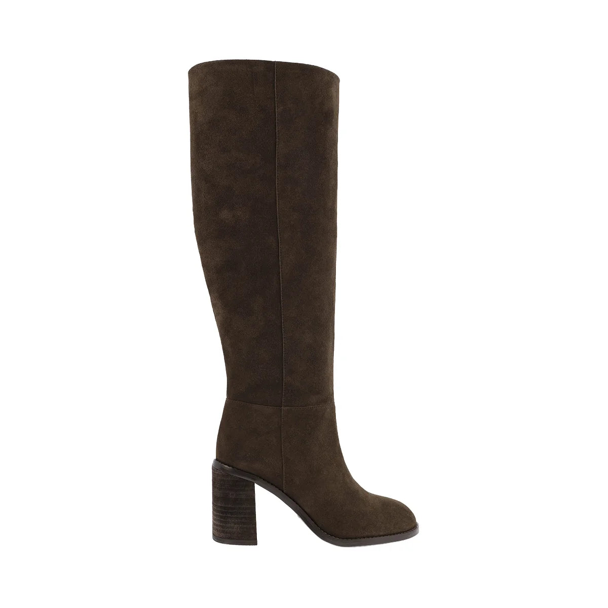 brown suede tall boot on white background