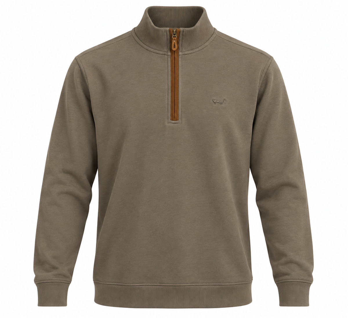 Bronze quarter zip with white background