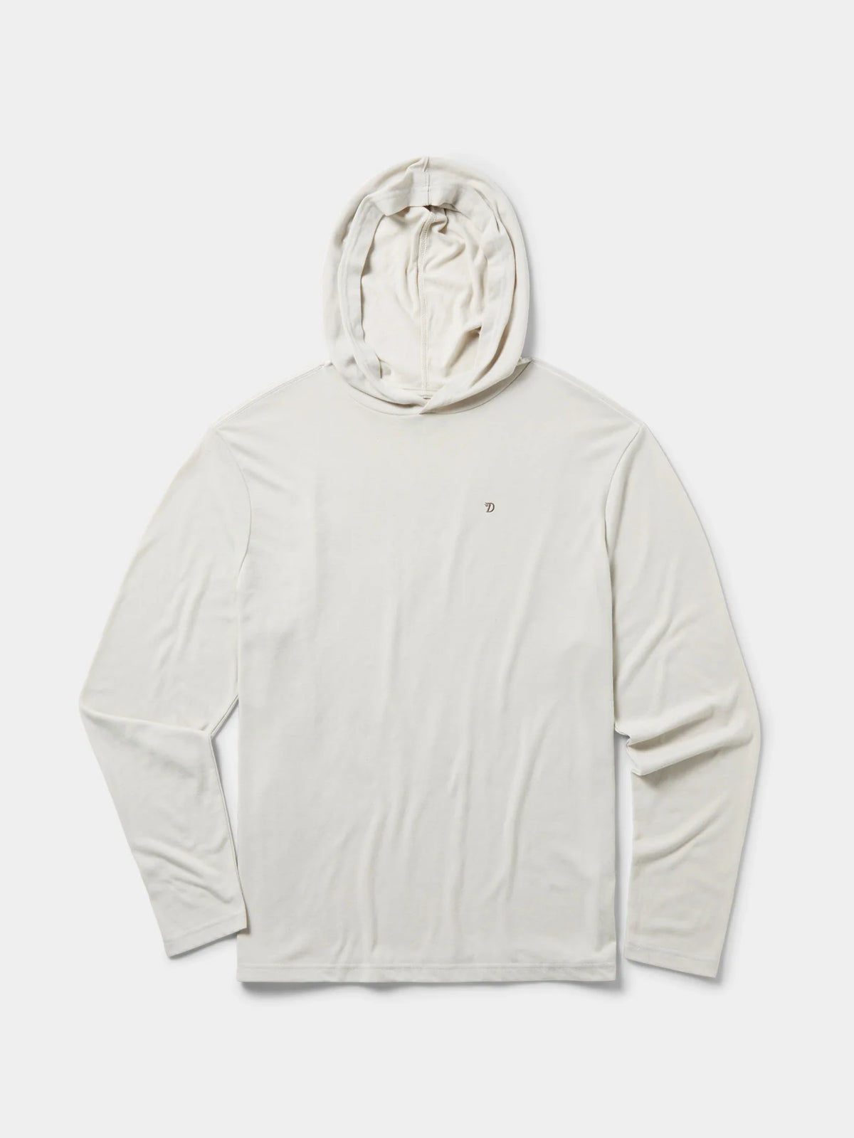 White long-sleeve shirt with a hood on a white background