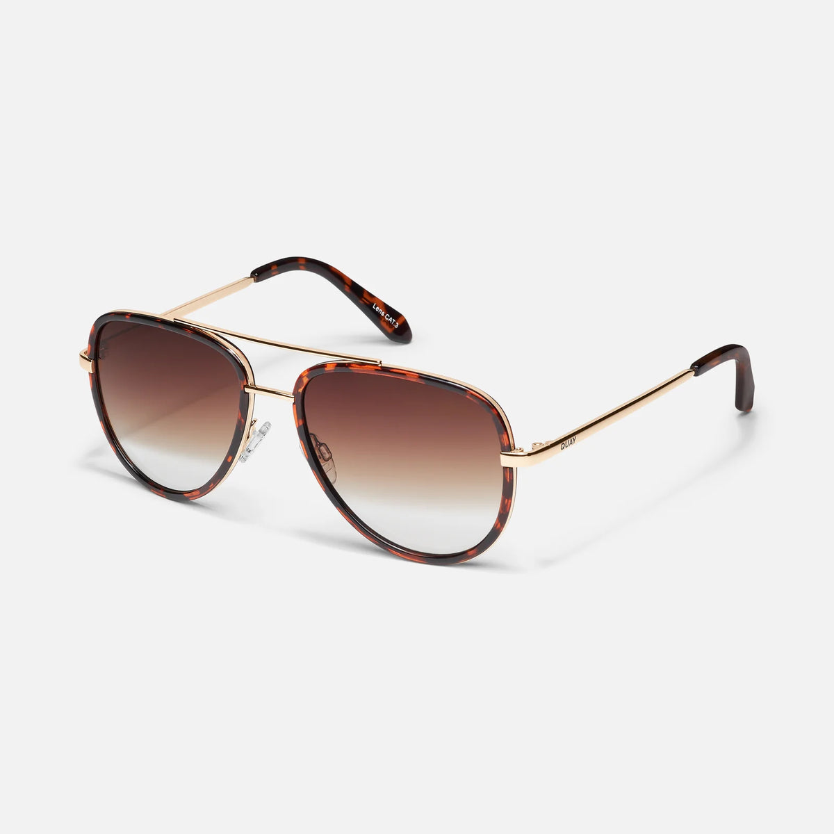 Sunglasses with tortoiseshell frame and gradient lenses on a white background