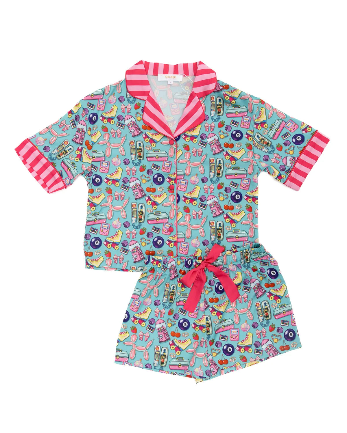 Children's pajama set with colorful pattern on a white background