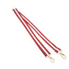 A red and white striped fabric shoulder strap with gold-tone metal swivel clasp hardware, shown on a plain white background.