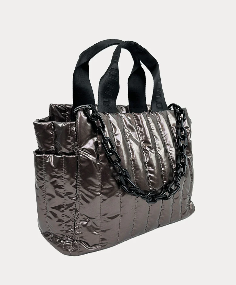 Ahdorned Rosie Quilted Tote W/Black Resin Chain