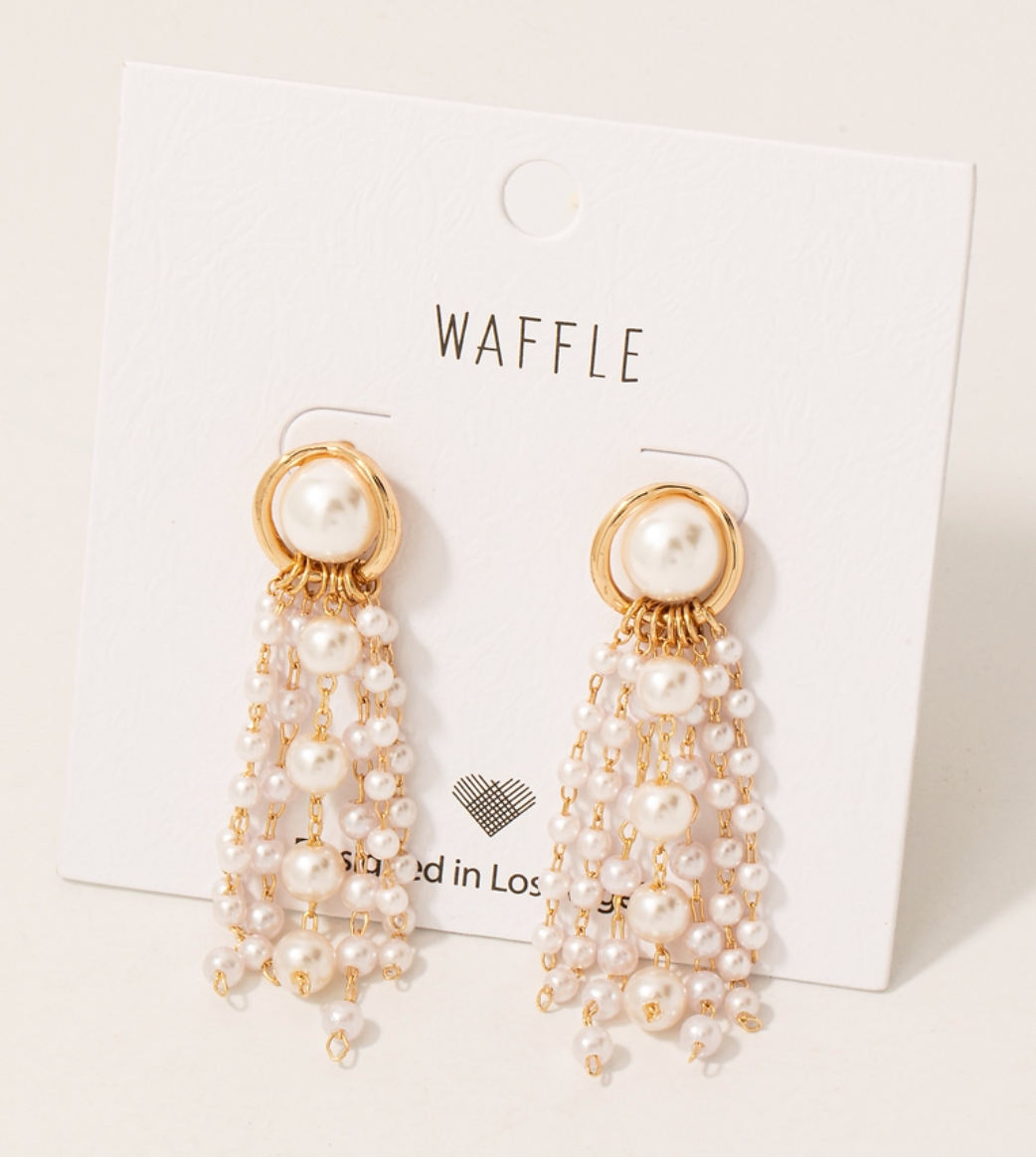 Fame Pearl Chain Fringe Dangle Earrings