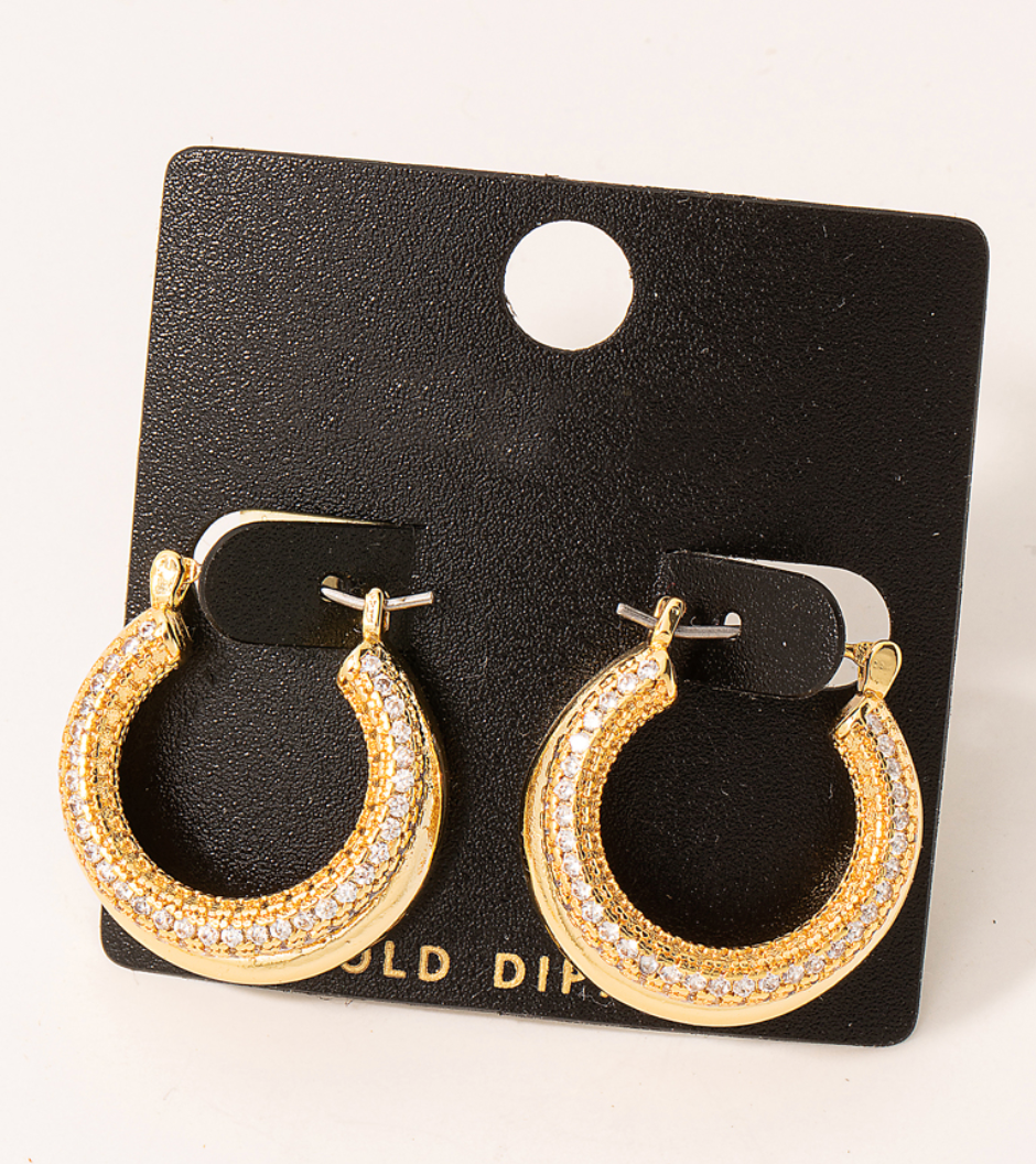 Gold Dipped Pave Mini Layered Hoop Earrings