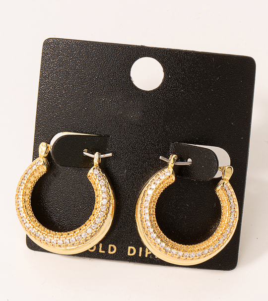 Gold Dipped Pave Mini Layered Hoop Earrings