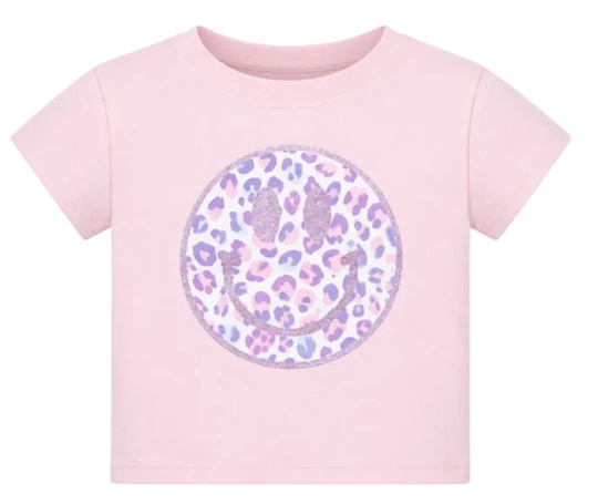 Girls' Azarhia Glitter Leopard Love Smiley Boxy Tee