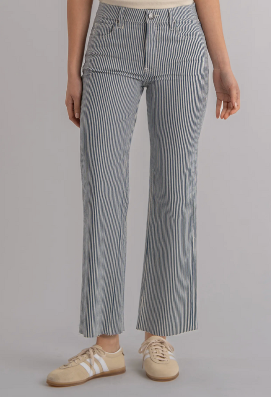 Kut Kelsey High Rise Fab AB Ankle Flare Raw Hem Stripes