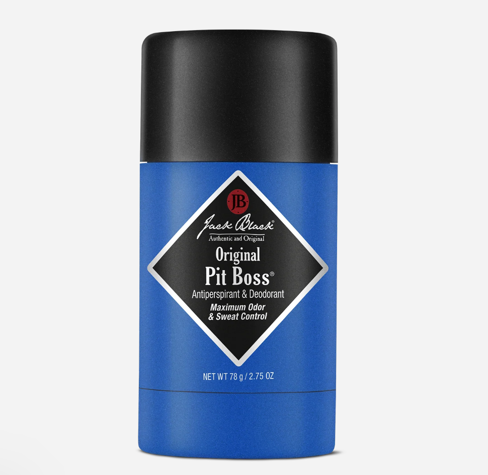 Blue deodorant stick with black cap on a white background