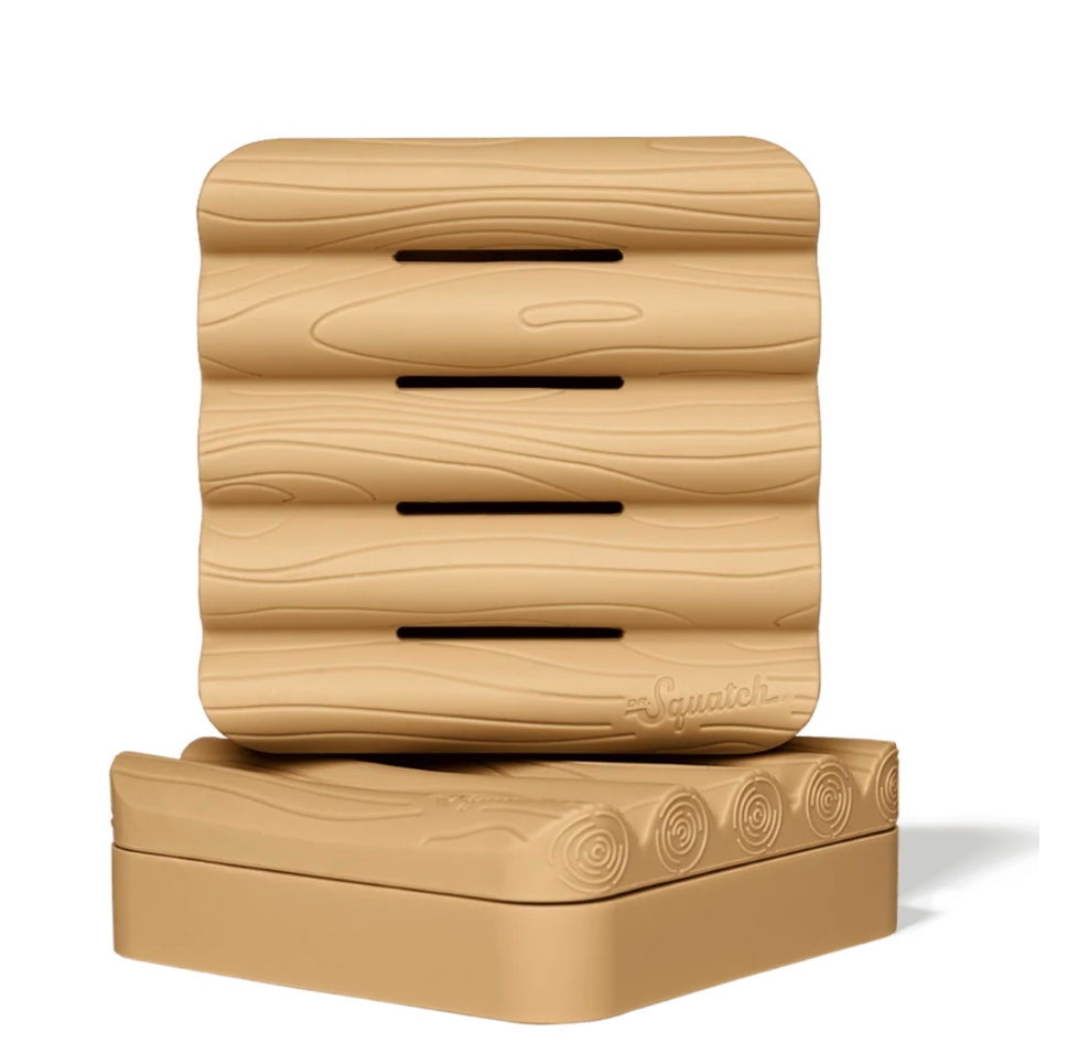 Beige textured product with 'Squatch' branding on a white background
