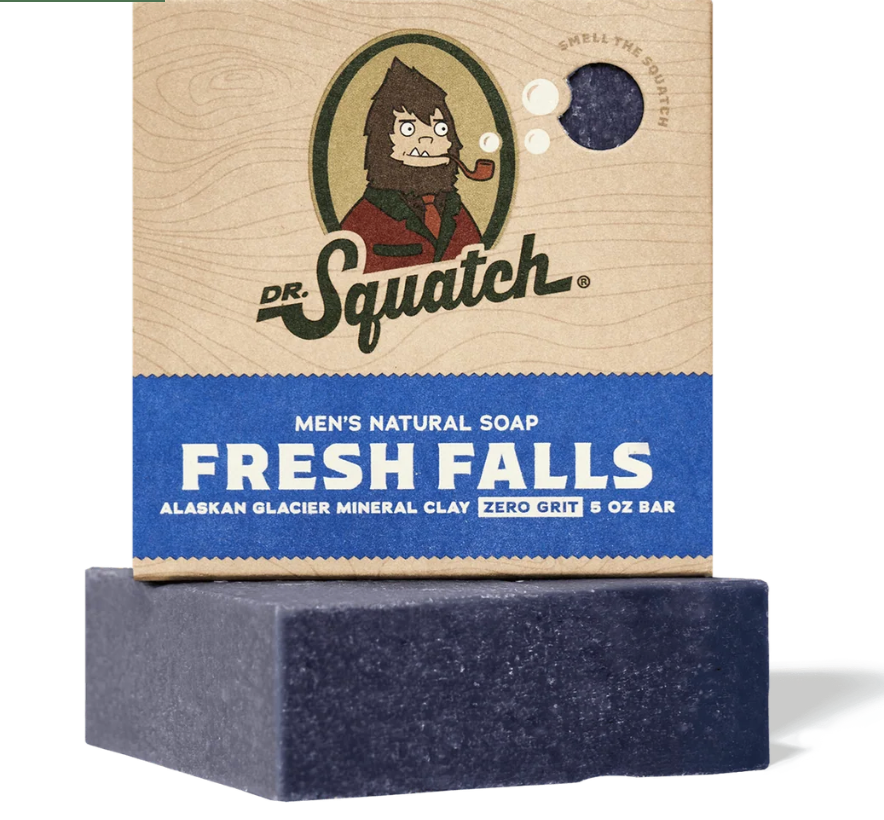 Dr. Squatch men's natural soap bar with packaging on a white background