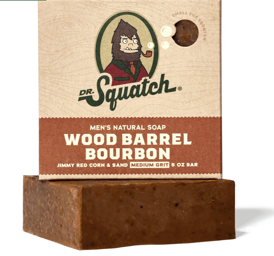 Dr. Squatch Wood Barrel Bourbon men's natural soap on a white background