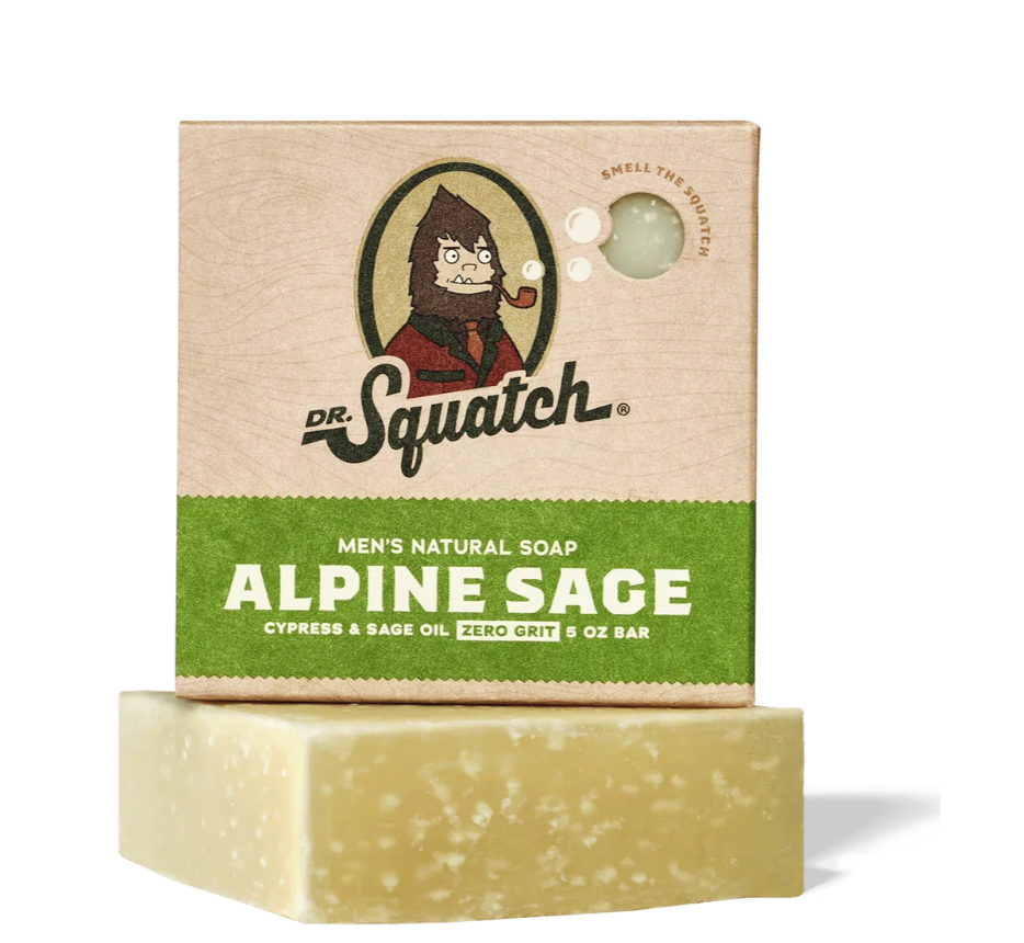 Dr. Squatch men's natural soap bar with packaging on a white background