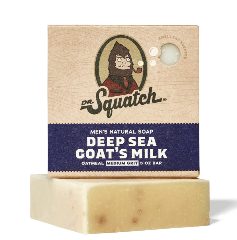 Dr. Squatch men's natural soap bar with packaging on a white background
