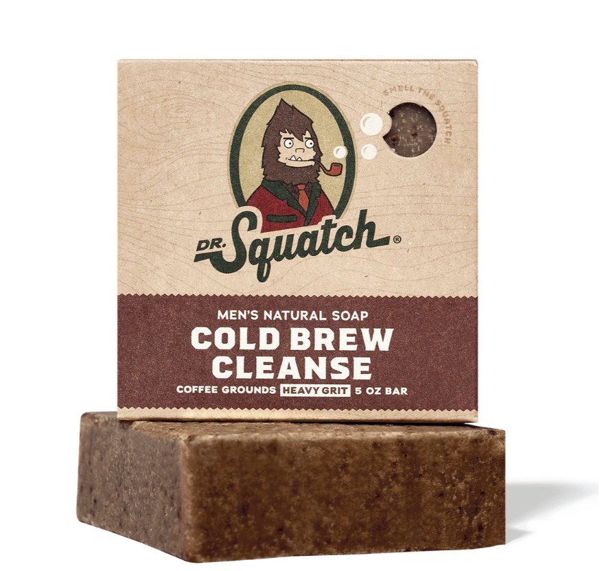 Dr. Squatch Cold Brew Cleanse soap bar with packaging on a white background