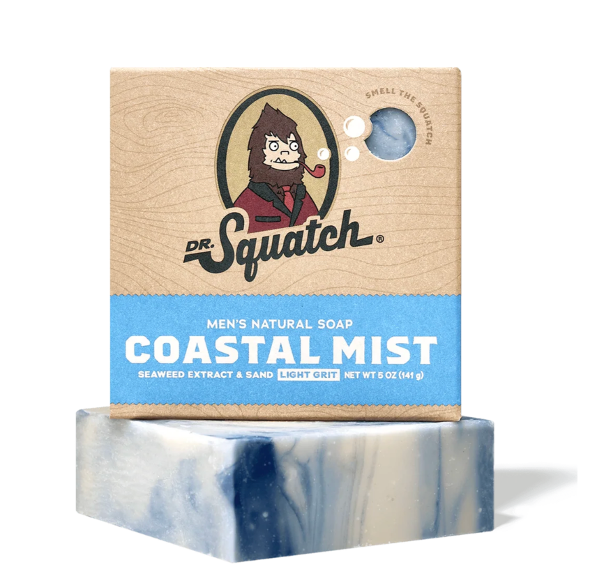 Dr. Squatch Coastal Mist men's natural soap packaging on a white background