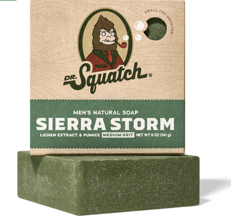 Dr. Squatch Sierra Storm men's natural soap on a white background