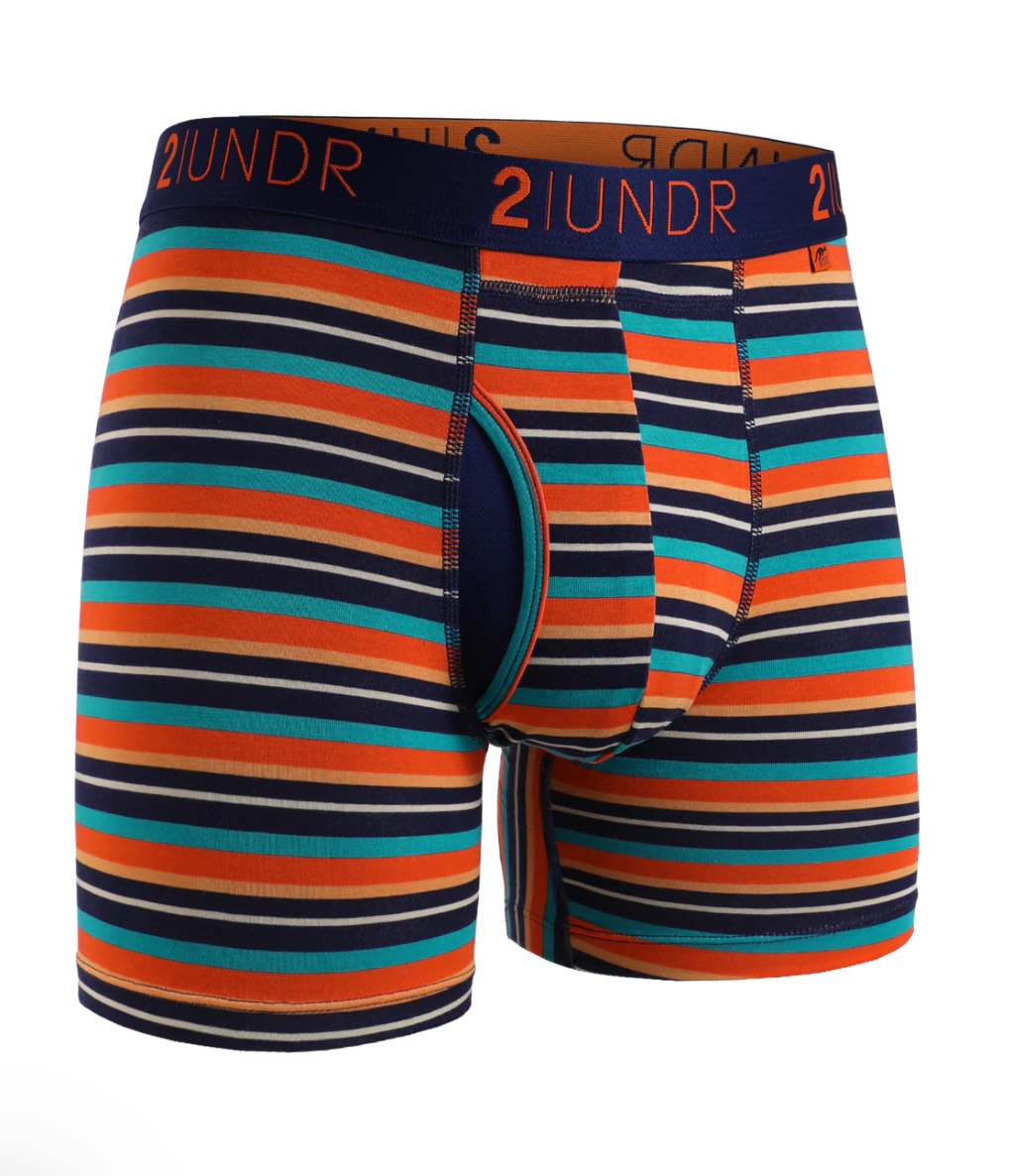 pair of orange and teal underwear on a white background