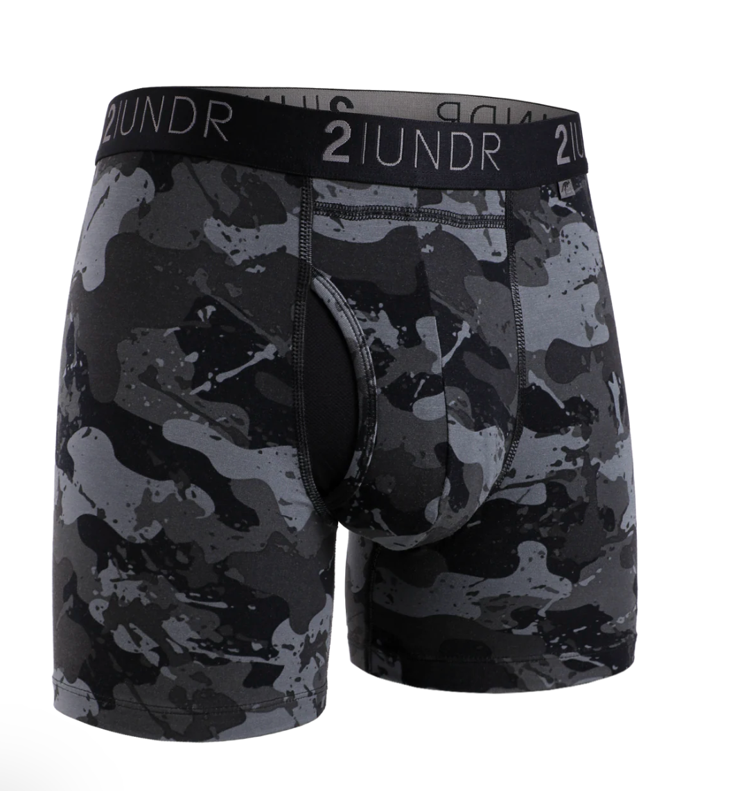 pair of black camo underwear on a white background