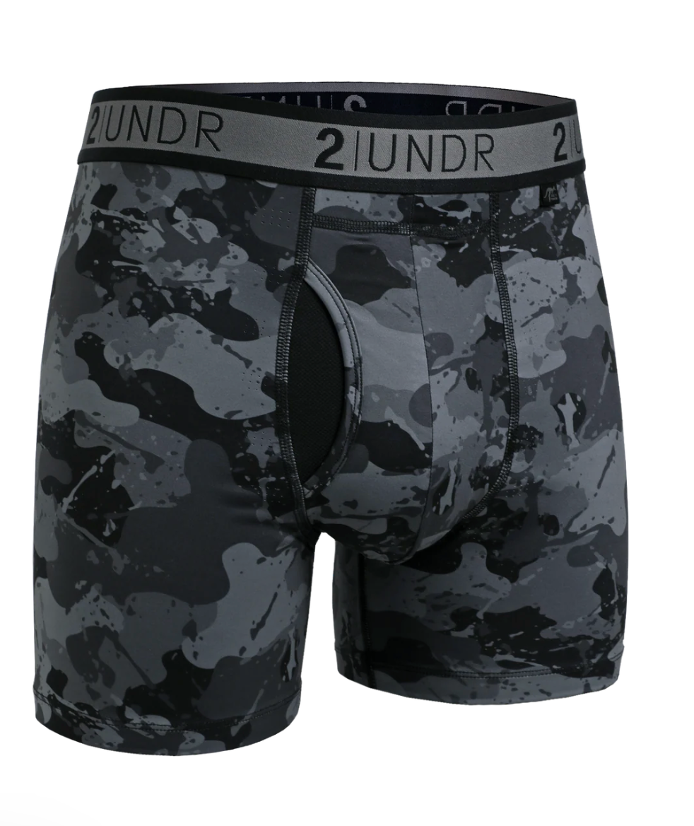 a pair of black camo underwear on a white background