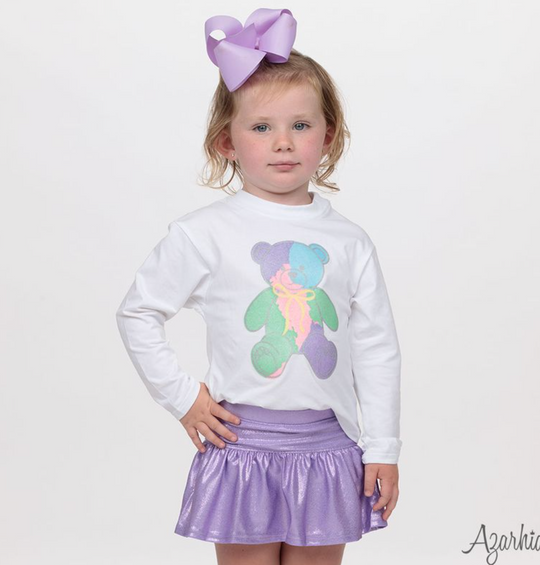 Girls' Azarhia Glitter Bear L/S Boxy Tee