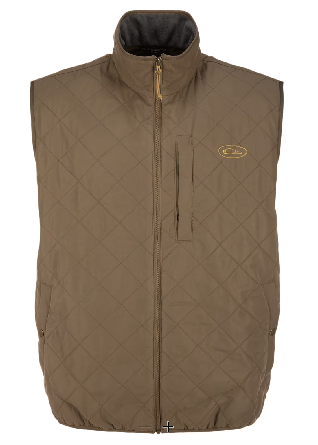 A brown diamond-quilted zip-up vest displayed on a white webpage screenshot inside a Chrome browser window, with the Mac OS menu bar and dock visible around the screen.