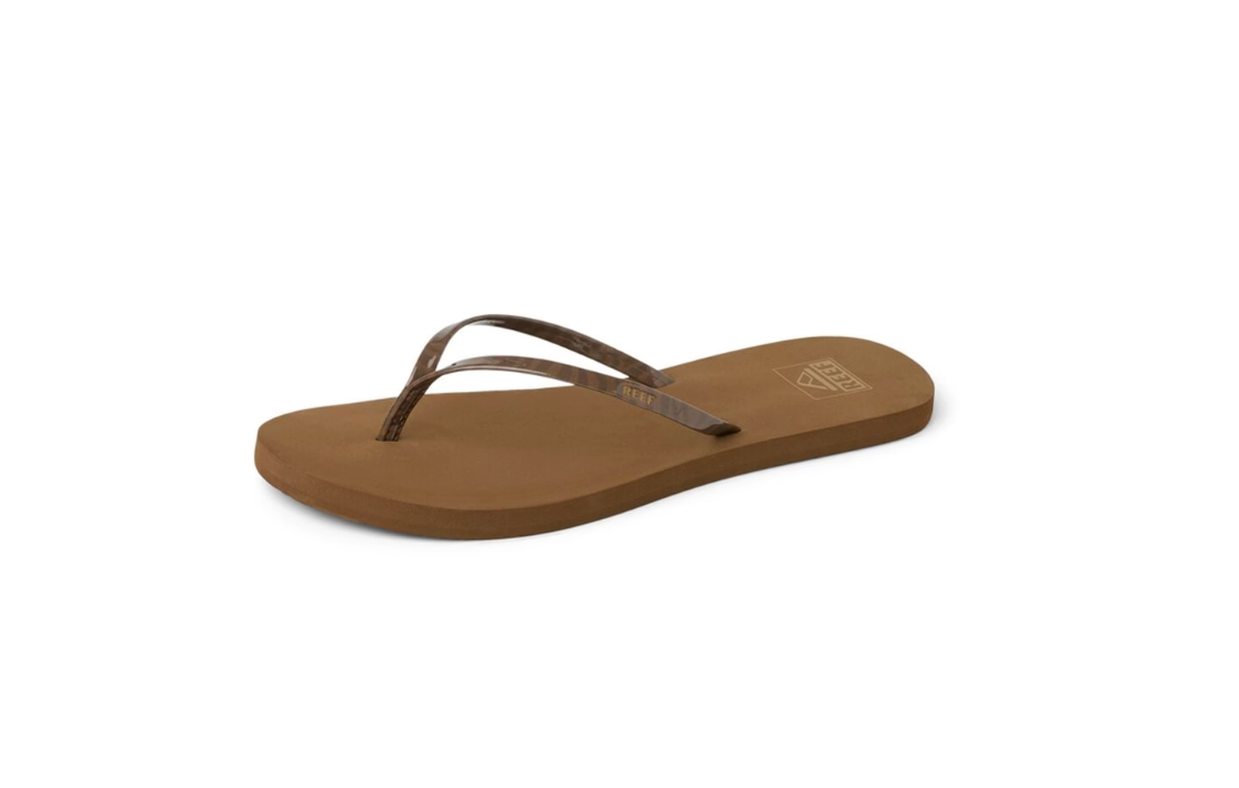 A single brown flip-flop sandal with a matching brown strap, shown from a side profile on a clean white background.