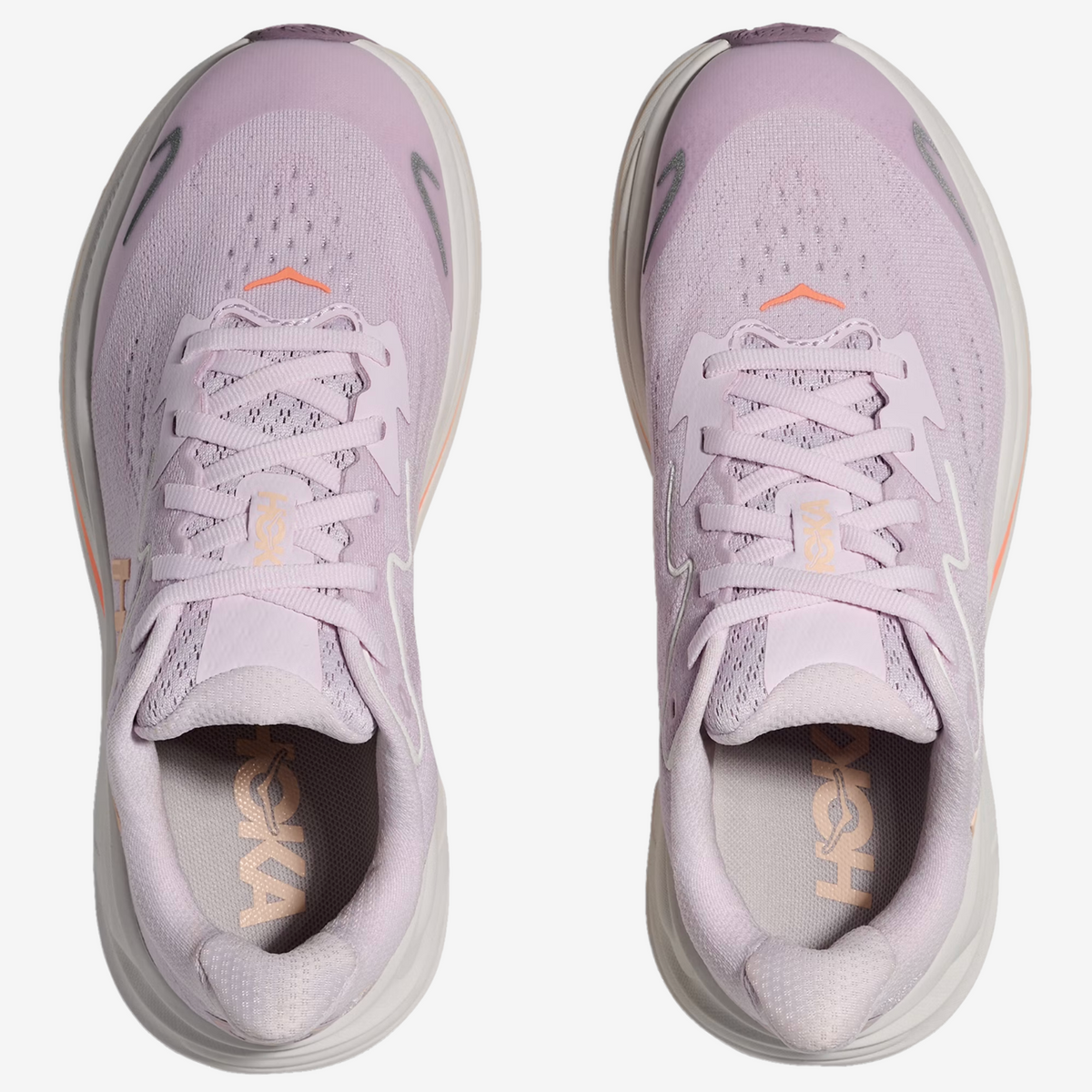 Purple and orange hoka tennis shoe