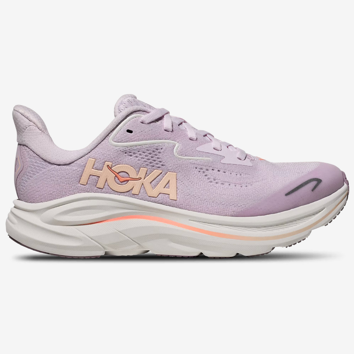 Purple and orange hoka tennis shoe
