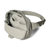 Open view of a light gray YETI shoulder bag with a top handle and adjustable strap, shown against a plain white background.