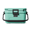 YETI cooler with a black handle and lid latch on a white background