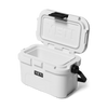 White YETI cooler with open lid on a white background