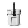 White cooler with black handle on a white background