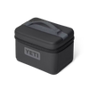 A black YETI hard-sided cooler bag with a gray handle and a gray YETI logo on the front, shown on a clean white background.
