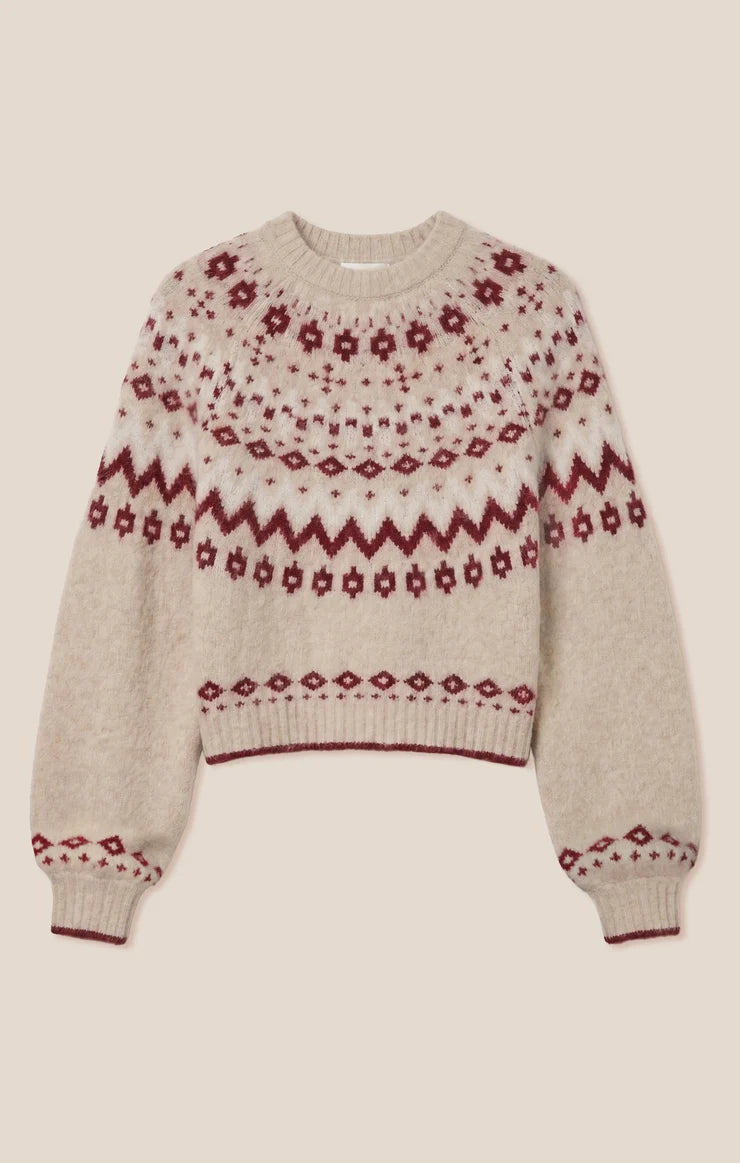 tan and crimson sweater on tan background
