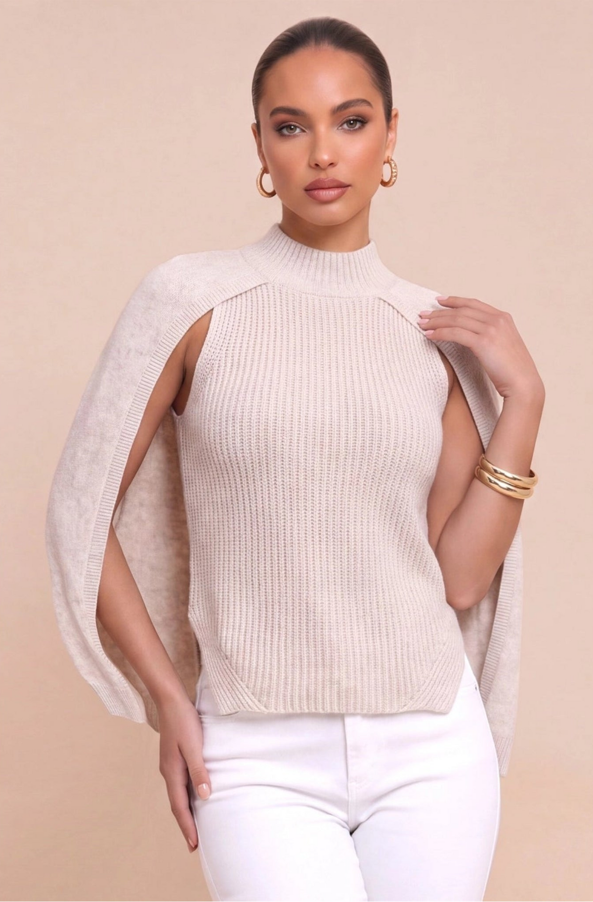 Cream sweater with cape