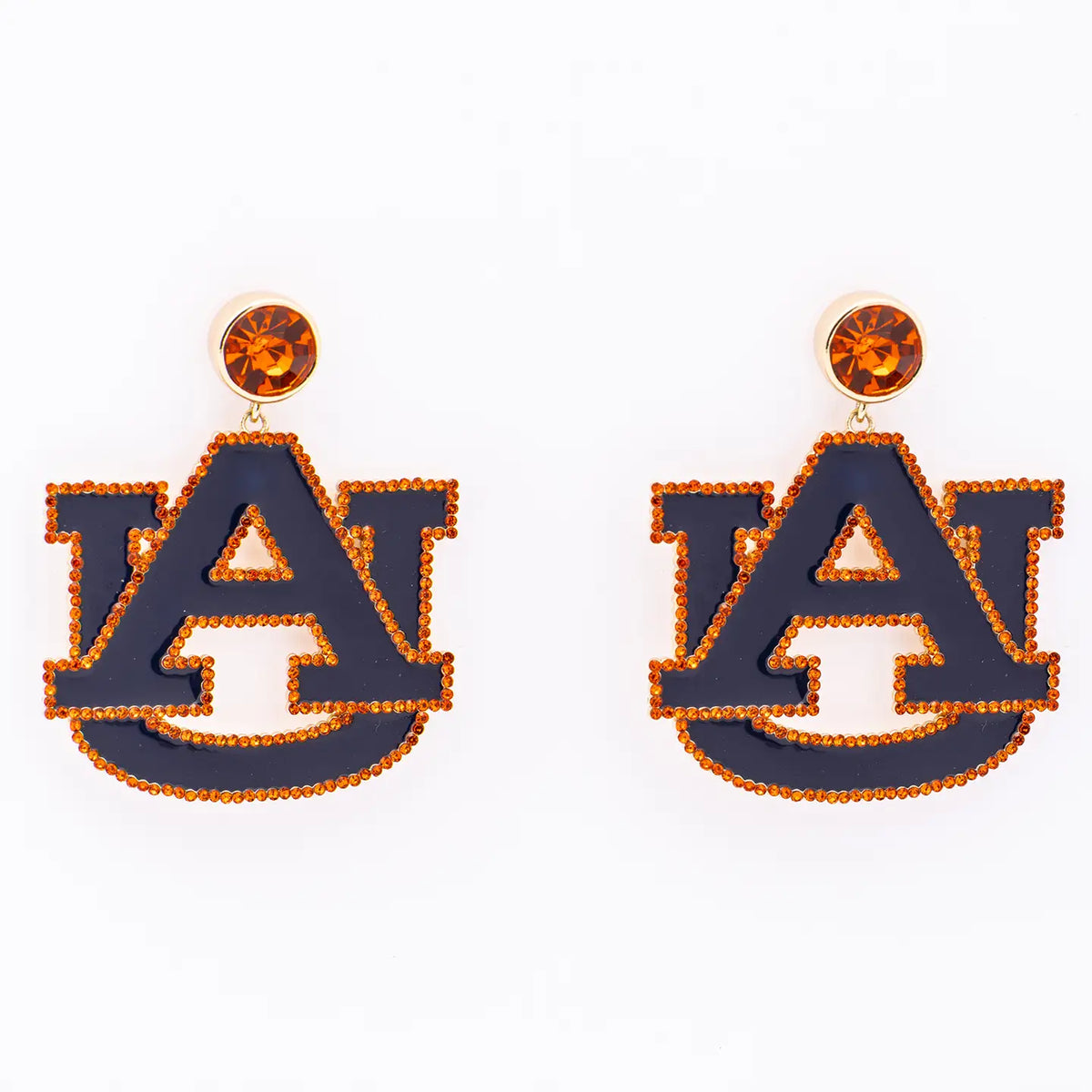 Auburn University logo earrings on a white background